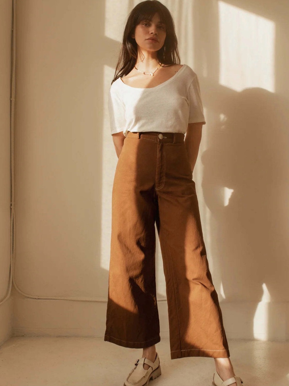 Madewell High-Waist Wide-Leg Cotton Pants - Chestnut Brown